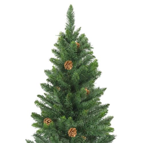 Kunstigt juletræ med lys og grankogler 150 cm grøn
