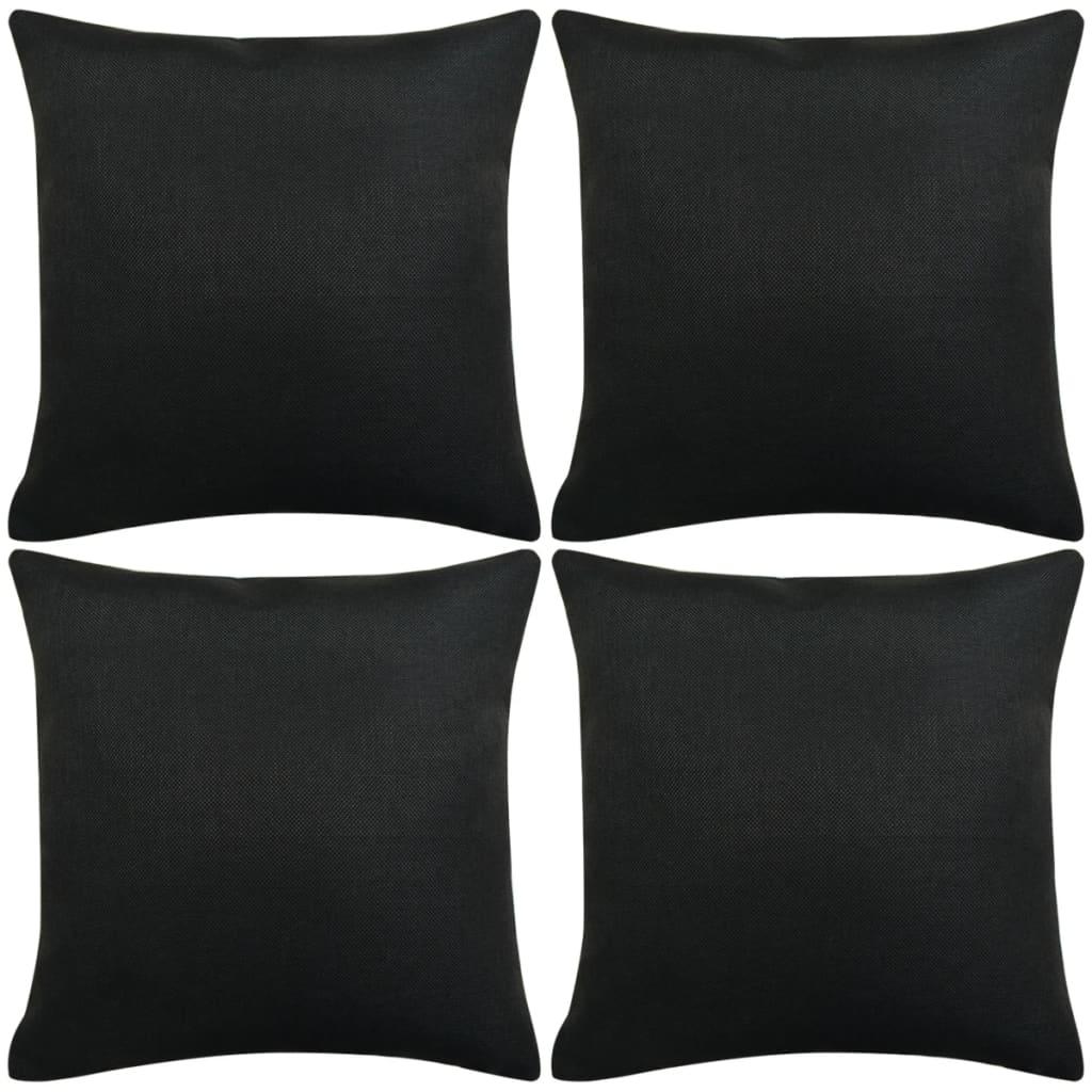 Pudebetræk 4 stk linned-look sort 40 x 40 cm