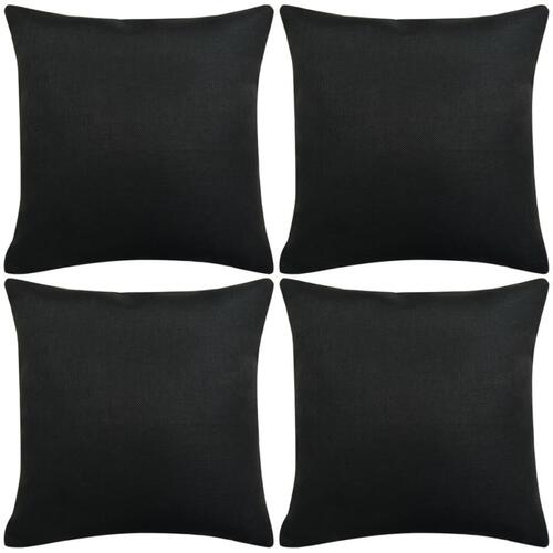 Pudebetræk 4 styk linned-look sort 50 x 50 cm