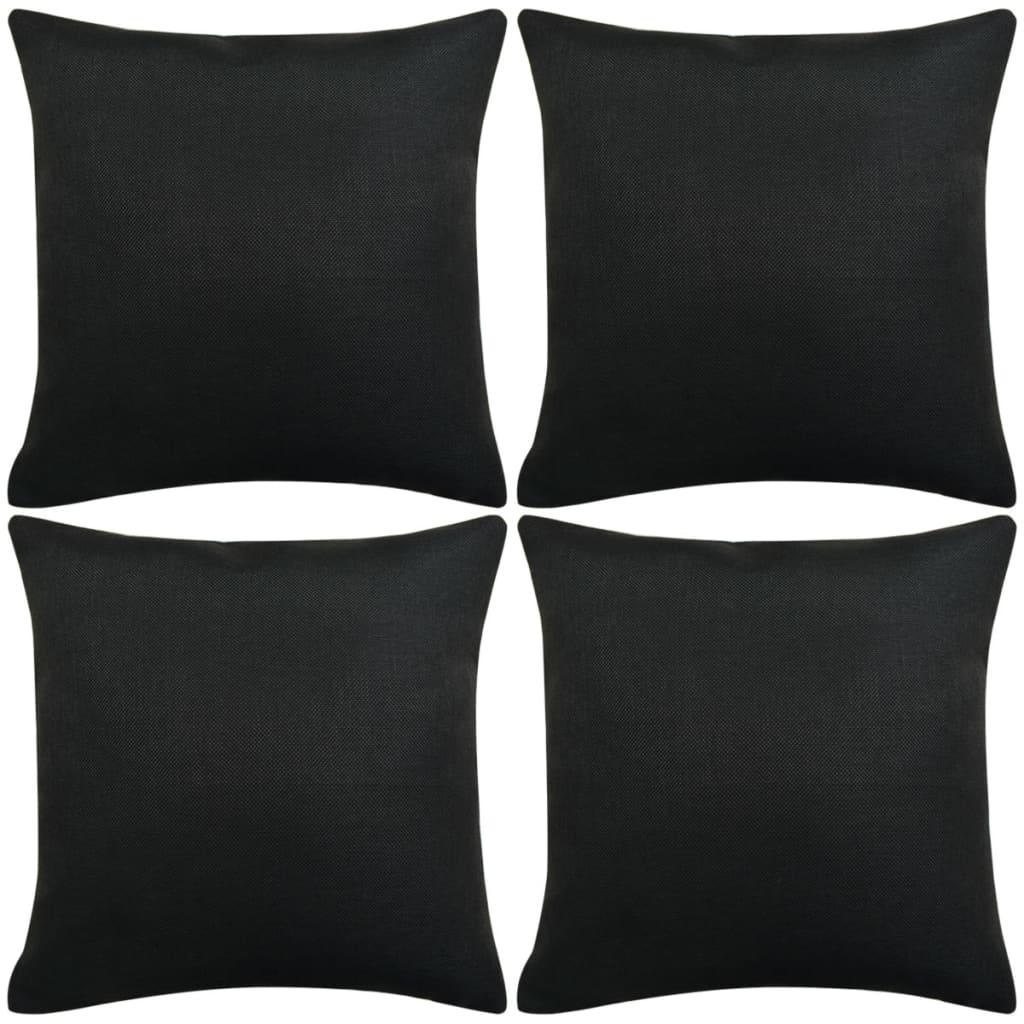 Pudebetræk 4 styk linned-look sort 50 x 50 cm