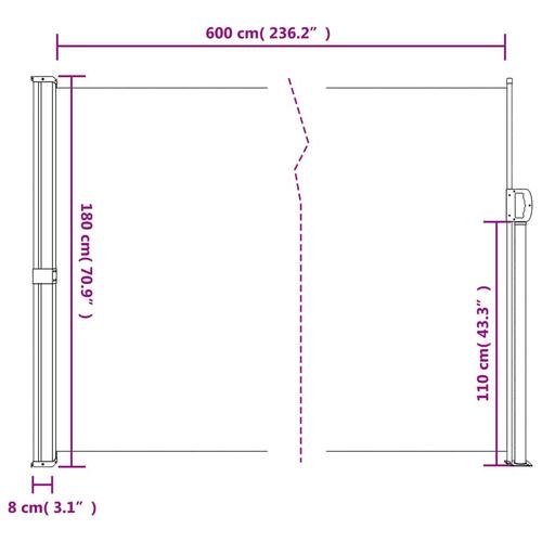 Sammenrullelig sidemarkise 180x600 cm terrakotta