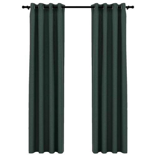 Lysdæmpende gardiner med øjer 2 stk. hør-look 140x245 cm grøn