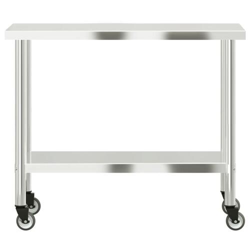Arbejdsbord med hjul til køkken 110x55x85 cm rustfrit stål