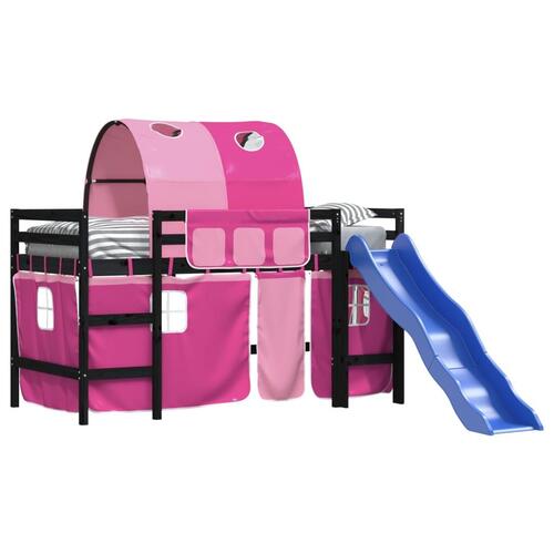 Højseng med tunnel 90x190 cm massivt fyrretræ pink
