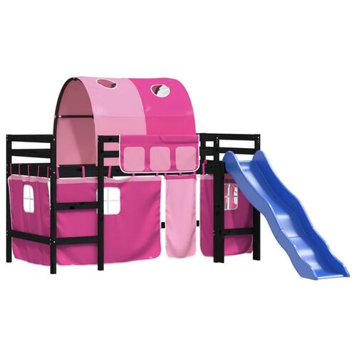 Højseng med tunnel 90x190 cm massivt fyrretræ pink