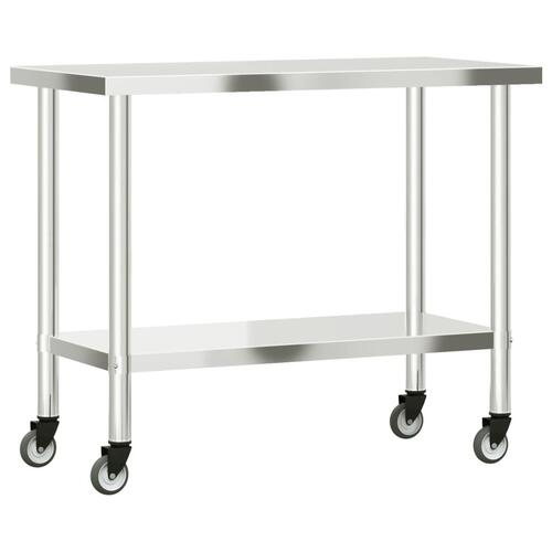 Arbejdsbord med hjul til køkken 110x55x85 cm rustfrit stål