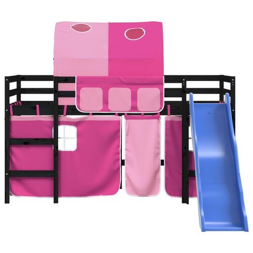 Højseng med tunnel 90x190 cm massivt fyrretræ pink