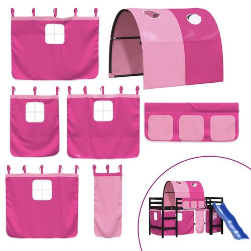 Højseng med tunnel 90x190 cm massivt fyrretræ pink