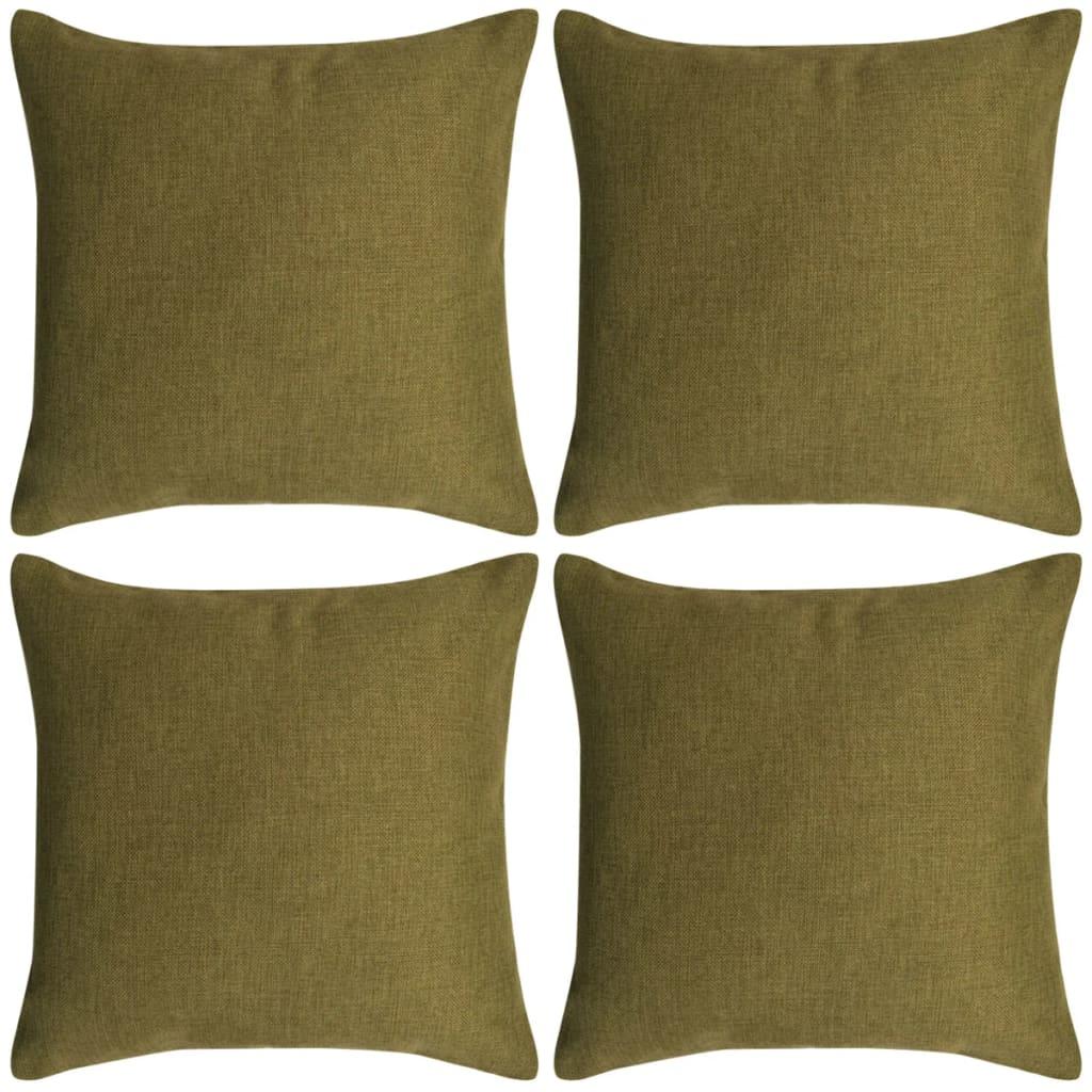4 stk. pudebetræk linned-look grøn 80x80 cm