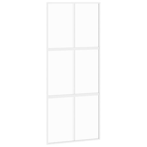 Skydedør 90x205 cm hærdet glas og aluminium hvid