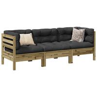 Sofasæt til haven 3 dele med hynder imprægneret fyrretræ
