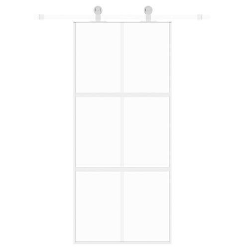Skydedør 90x205 cm hærdet glas og aluminium hvid