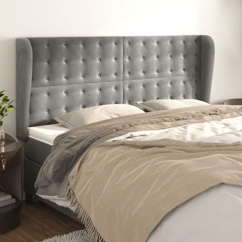 Sengegavl med kanter 163x23x118/128 cm fløjl lysegrå billede
