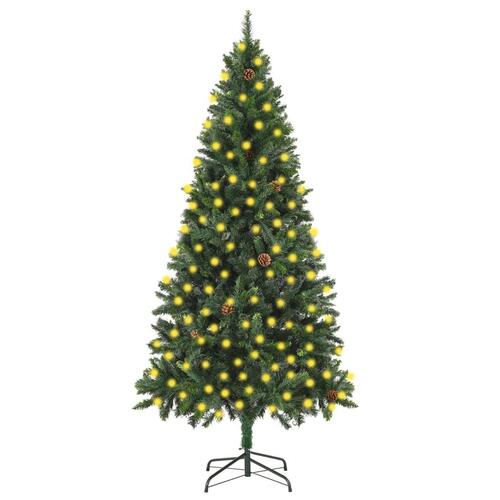 Kunstigt juletræ med lys og grankogler 210 cm grøn