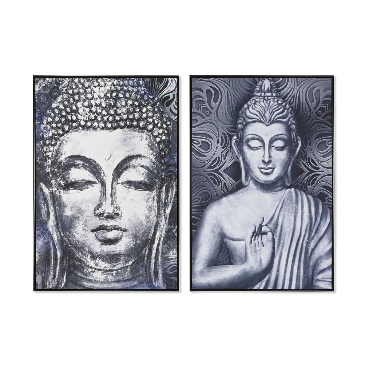 Lærredsmaleri - Buddha, blå/hvid