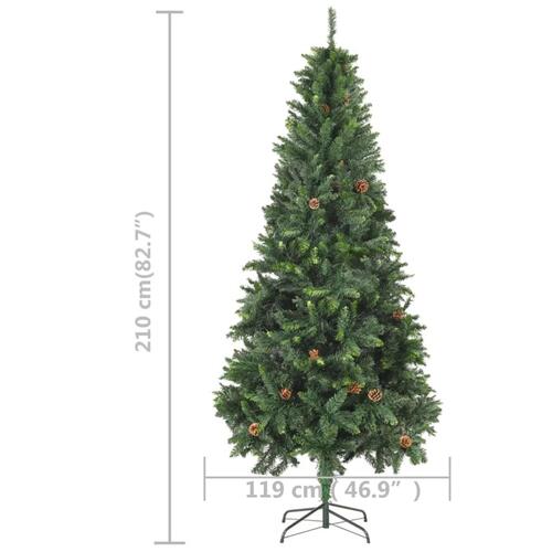 Kunstigt juletræ med lys og grankogler 210 cm grøn
