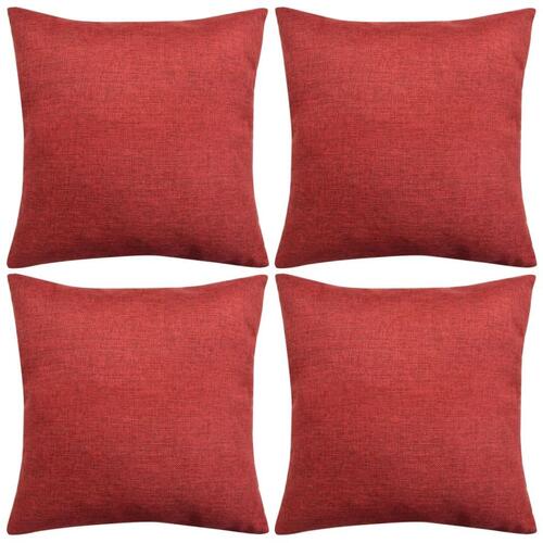Pudebetræk 4 stk. linned-look bordeaux 50x50 cm