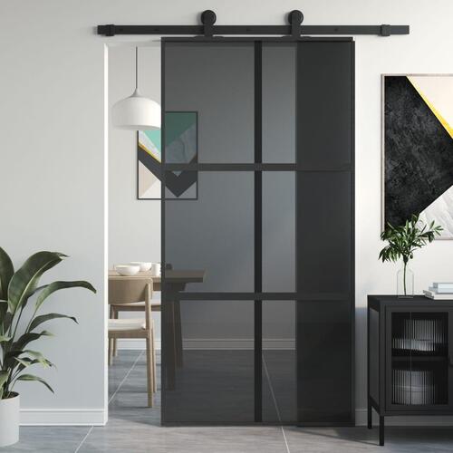 Skydedør 102,5x205 cm hærdet glas og aluminium sort