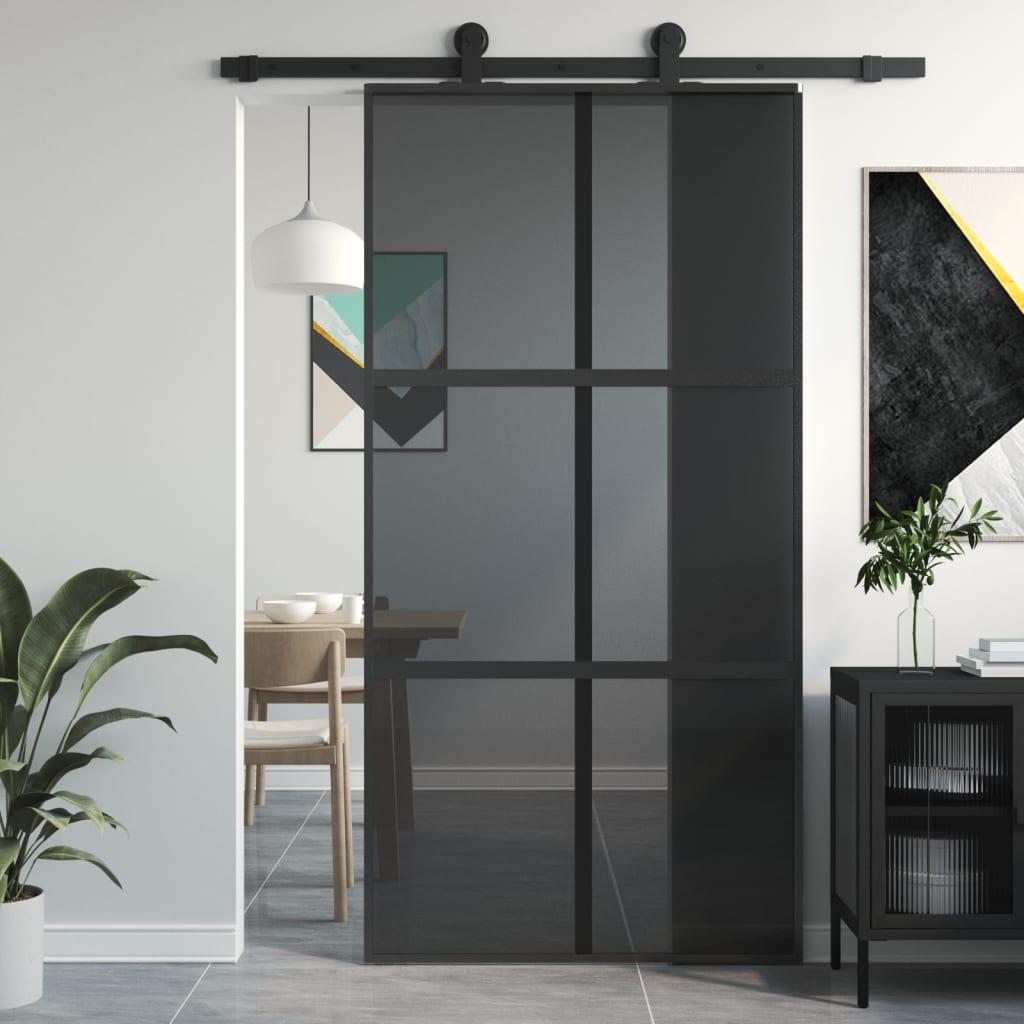Skydedør 102,5x205 cm hærdet glas og aluminium sort