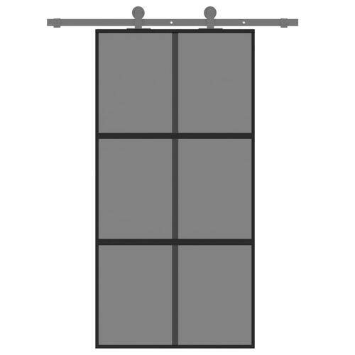 Skydedør 102,5x205 cm hærdet glas og aluminium sort