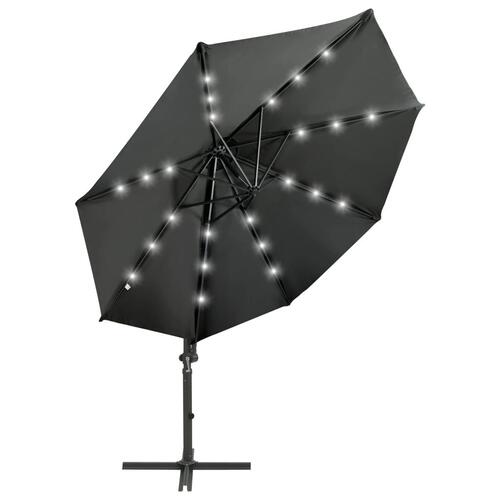 Hængeparasol med stang + LED-lys 300 cm antracitgrå