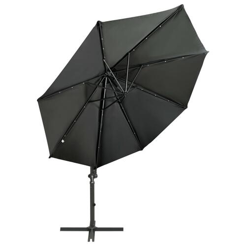Hængeparasol med stang + LED-lys 300 cm antracitgrå