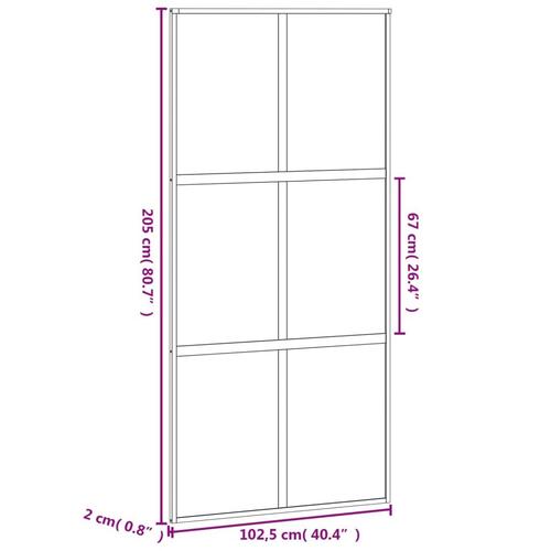 Skydedør 102,5x205 cm hærdet glas og aluminium sort