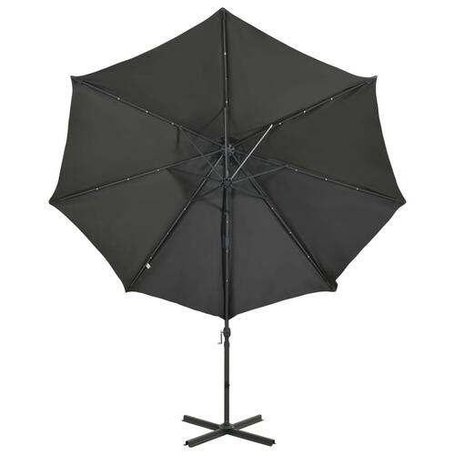 Hængeparasol med stang + LED-lys 300 cm antracitgrå