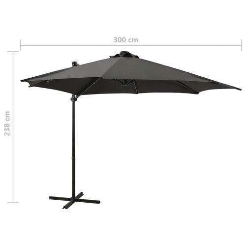 Hængeparasol med stang + LED-lys 300 cm antracitgrå