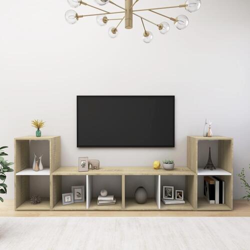 Tv-skabe 4 stk. 72x35x36,5 cm konstrueret træ hvid og sonoma-eg