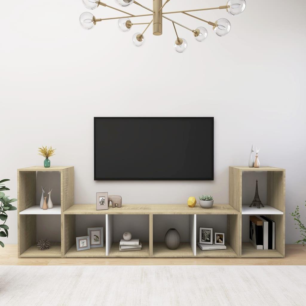Tv-skabe 4 stk. 72x35x36,5 cm konstrueret træ hvid og sonoma-eg