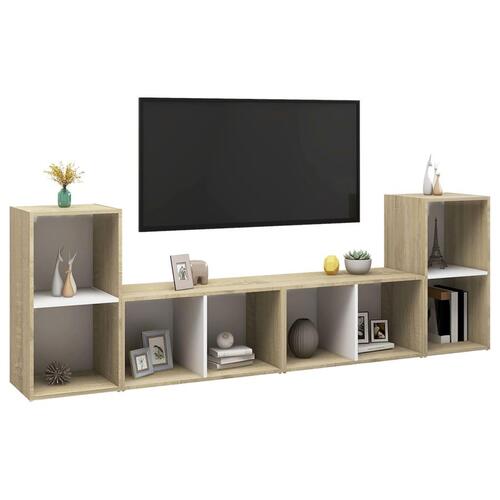 Tv-skabe 4 stk. 72x35x36,5 cm konstrueret træ hvid og sonoma-eg
