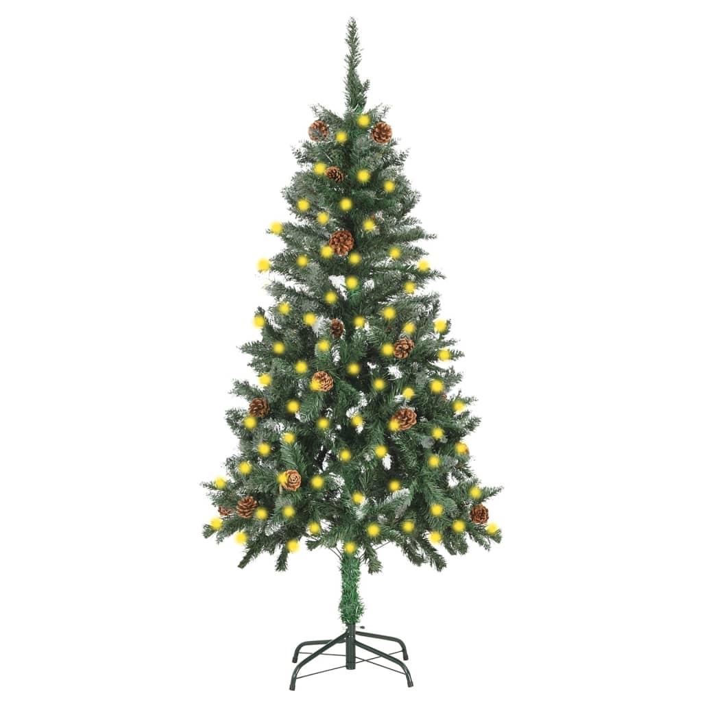 Kunstigt juletræ med lys og grankogler 150 cm