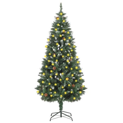 Kunstigt juletræ med lys og grankogler 180 cm