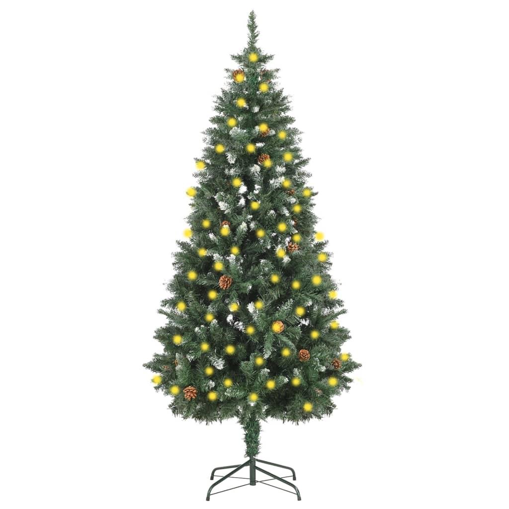 Kunstigt juletræ med lys og grankogler 180 cm