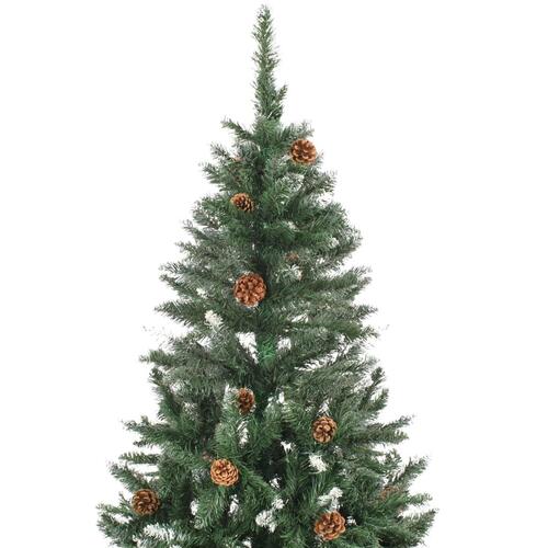Kunstigt juletræ med lys og grankogler 180 cm