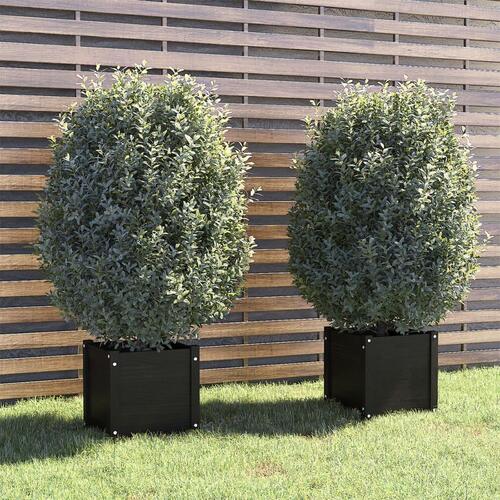 Plantekasser 2 stk. 40x40x40 cm massivt fyrretræ sort