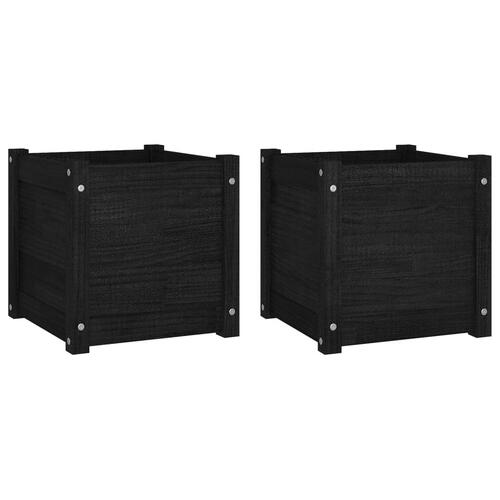 Plantekasser 2 stk. 40x40x40 cm massivt fyrretræ sort