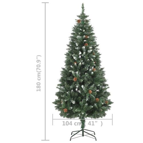 Kunstigt juletræ med lys og grankogler 180 cm