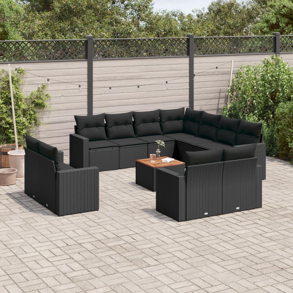 Sofasæt til haven 12 dele med hynder polyrattan sort billede