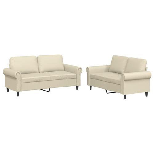 2 personers sofa med hynder kunstlæder Cremefarvet