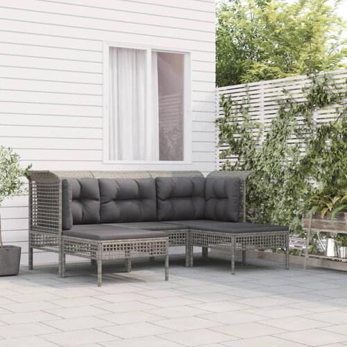 Loungesæt til haven 5 dele med hynder polyrattan grå