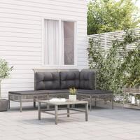 Loungesæt til haven 4 dele med hynder polyrattan grå