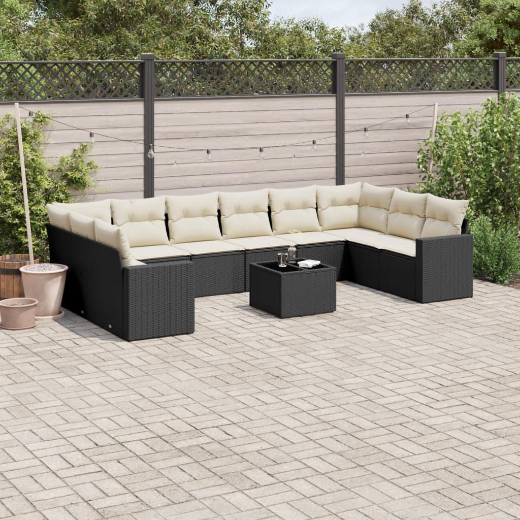 Sofasæt til haven 11 dele med hynder polyrattan sort