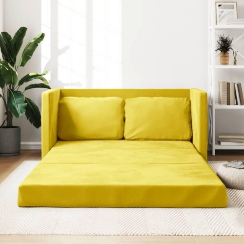 2-i-1 sovesofa i velour - mørkegul, 122×204×55 cm