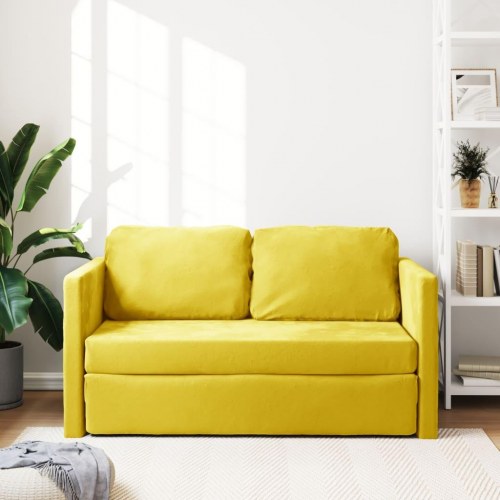 2-i-1 sovesofa i velour - mørkegul, 122×204×55 cm