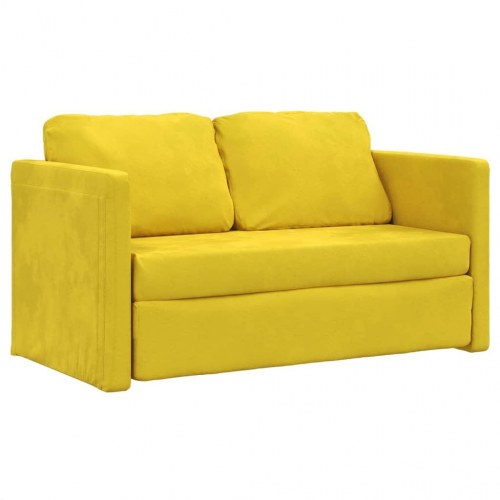 2-i-1 sovesofa i velour - mørkegul, 122×204×55 cm