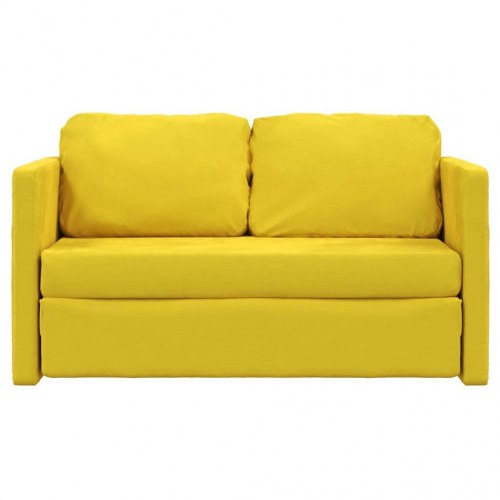 2-i-1 sovesofa i velour - mørkegul, 122×204×55 cm
