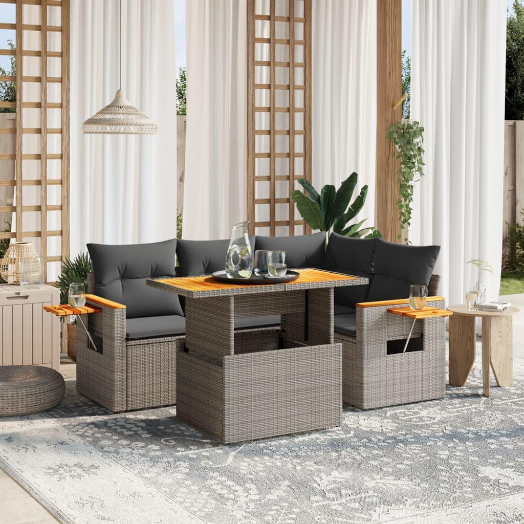 Sofasæt 5 dele med hynder polyrattan grå