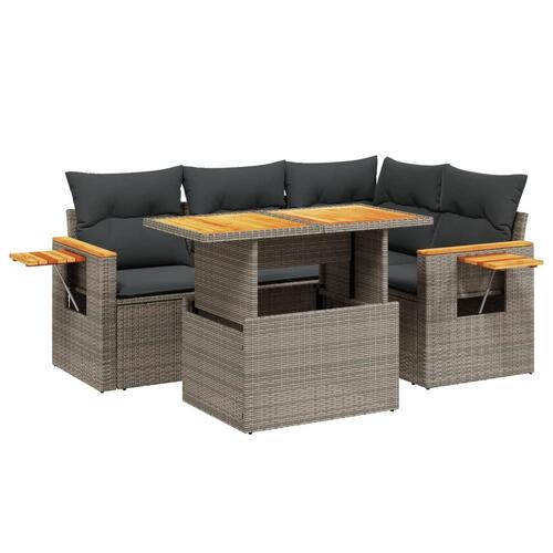 Sofasæt 5 dele med hynder polyrattan grå